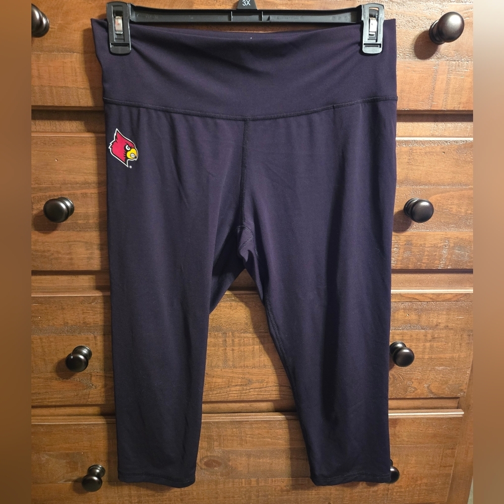 Adidas Black Capri Leggings with Red Cardinal Logo. SZ L